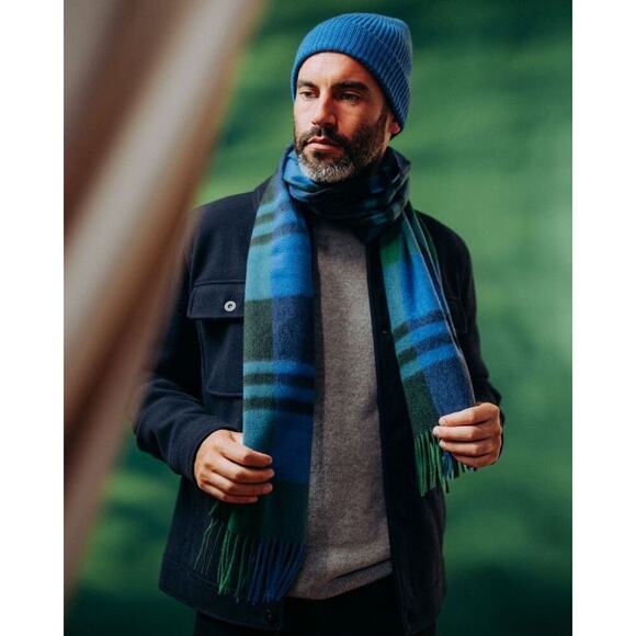 Patrick King Woollen Co Merino Wool Pocket Scarf NWT | Blue Green Tartan Gift - Picture 10 of 16